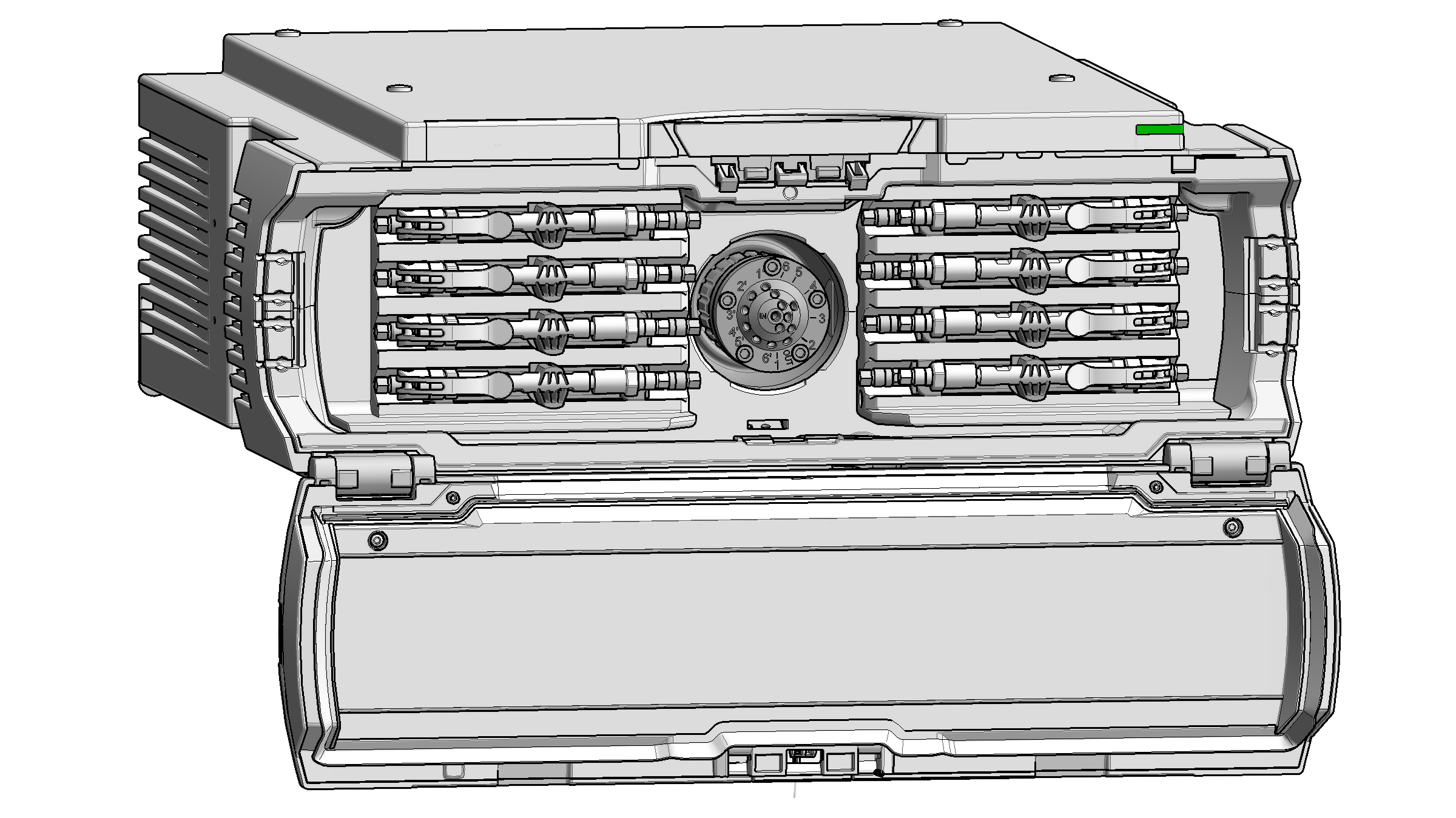 The 1290 Infinity III Multicolumn Thermostat (G7116B) equipped with an InfinityLab Quick Change 8-column selector valve head