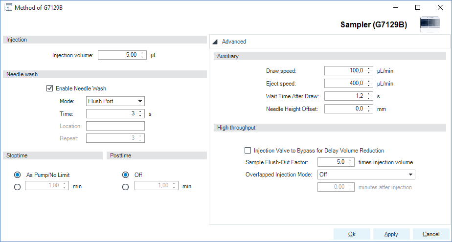 Method parameter settings