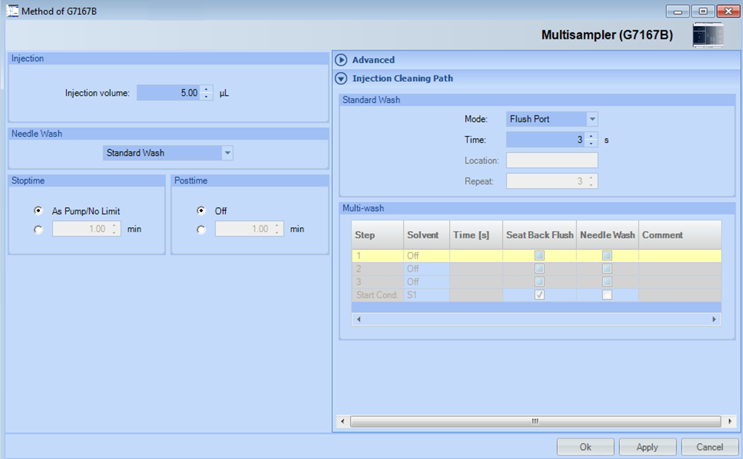 Method parameter settings