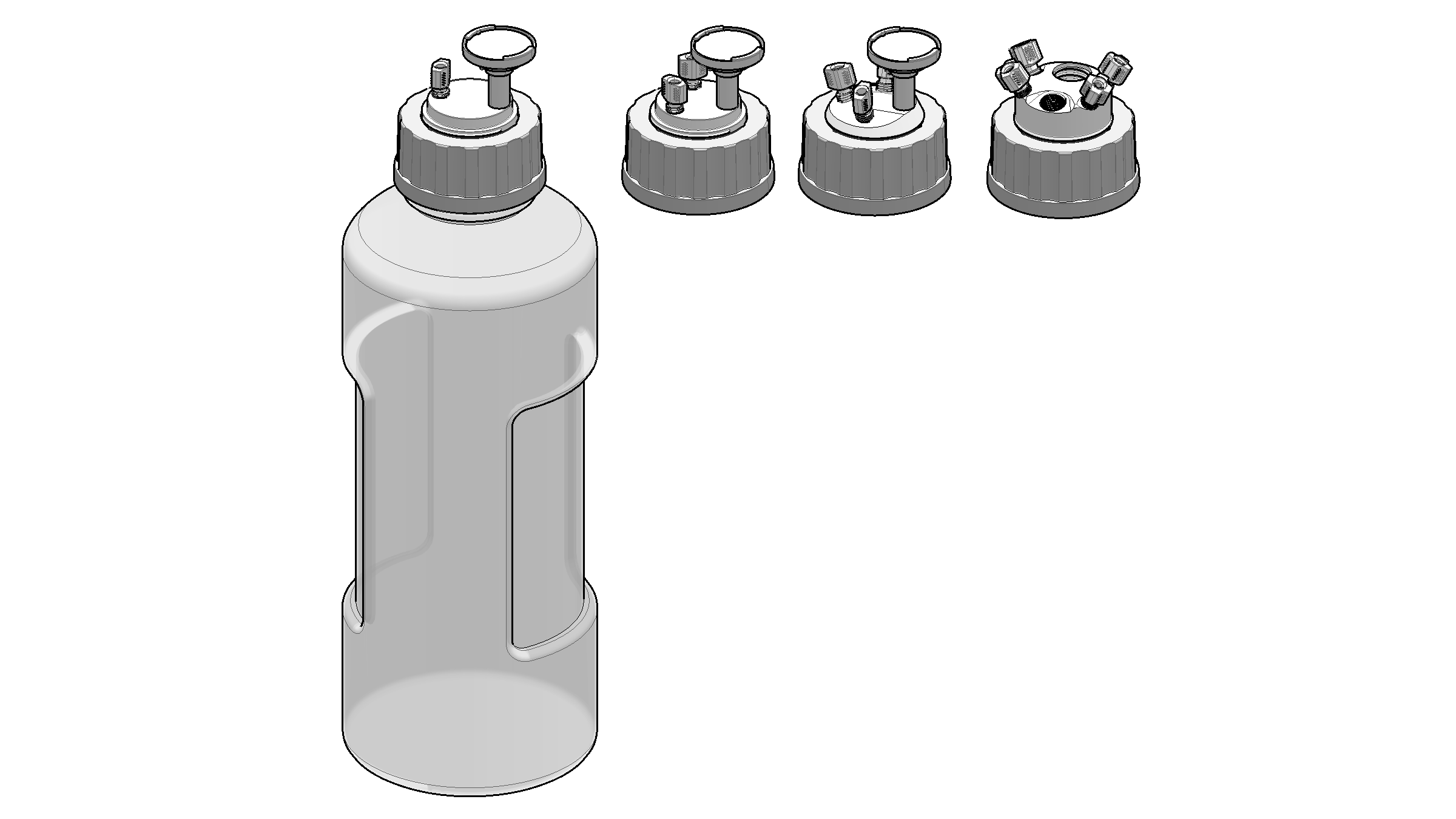 Solvent bottle with different types of Stay Safe caps