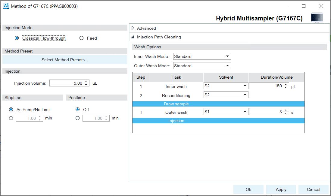 Definition of wash options (﻿flow-through injection﻿) 