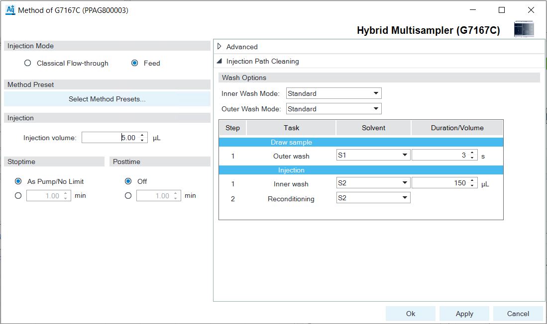 Definition of wash options (﻿Feed Injection﻿) 