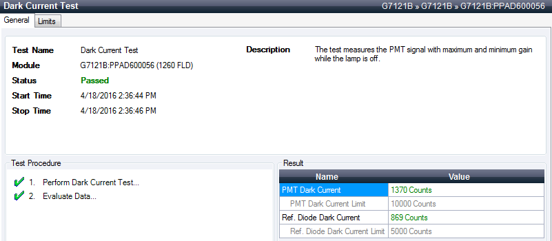 Dark-Current Test (﻿Agilent Lab Advisor﻿)