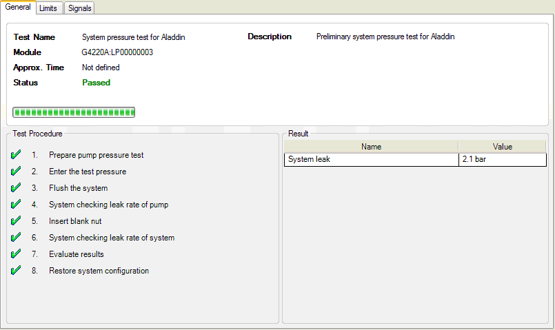 System Pressure Test – Result