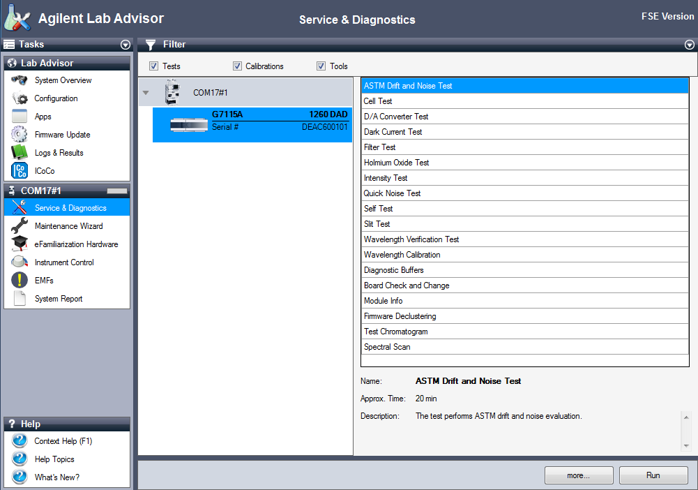 Tests in the Agilent Lab Advisor