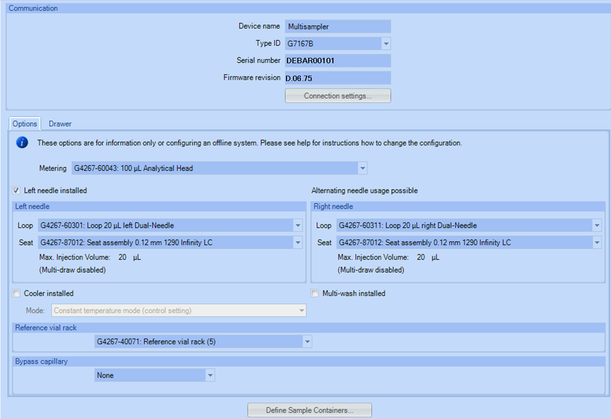 Configuration view for alternating dual needle with two 20 µL Sample Loops