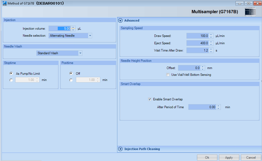Method setup screen for Dual-Needle option