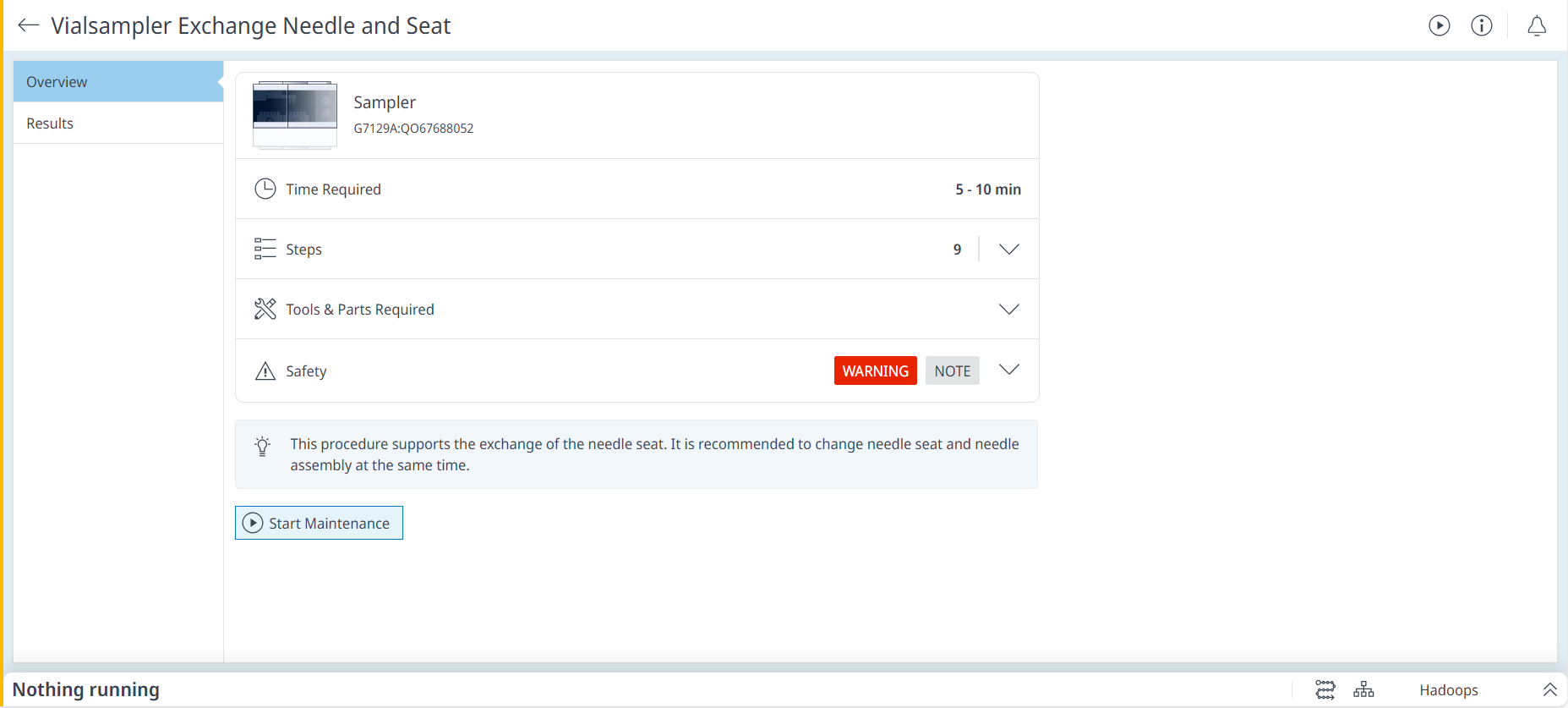Overview for procedure: Vialsampler Exchange Needle and Seat
